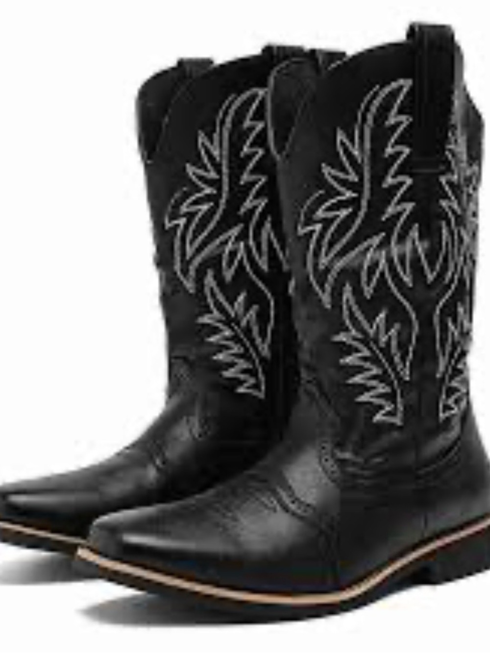 Men's Black Western Cowboy Boots with Contrast Stitching